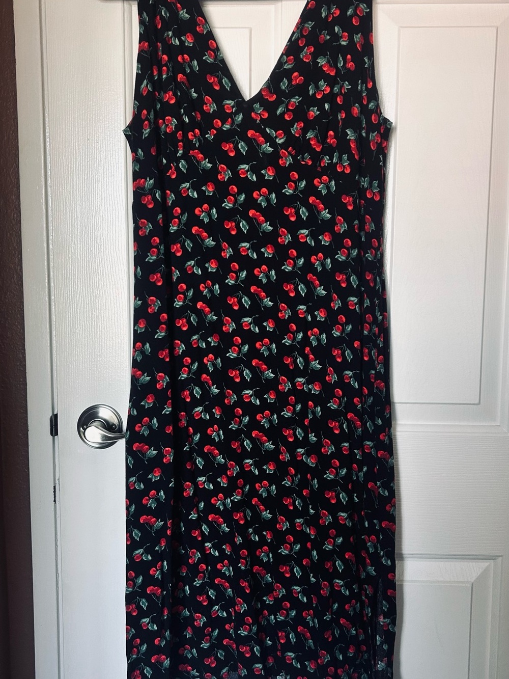 Reformation Black Cherry-Print V-Neck Maxi Dress